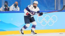 Savannah Harmon competes in the women's ice hockey match against Finland during the Olympic Winter Games Beijing 2022