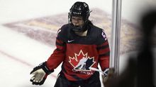 Victoria Bach (Team Canada) celebrating scoring a goal