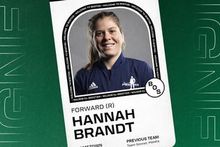 Player card for Hannah Brandt announcing her signing with PWHL Boston