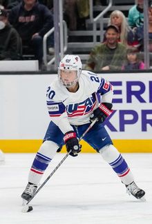 Hannah Brandt (Team USA) carrying the puck and looking to make a play